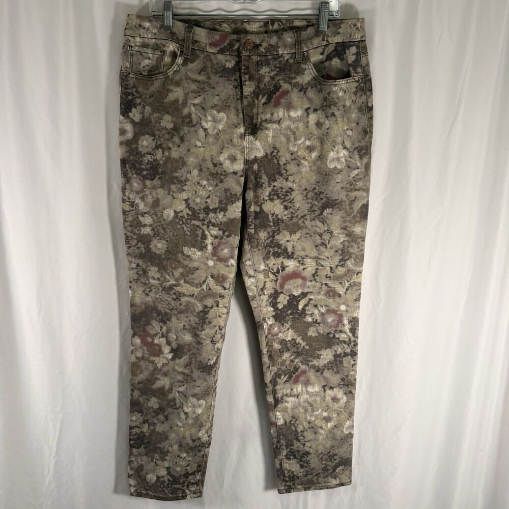 Chico's So Slimming Girlfriend Ankle Pants Women's 14 Green Floral Stretch